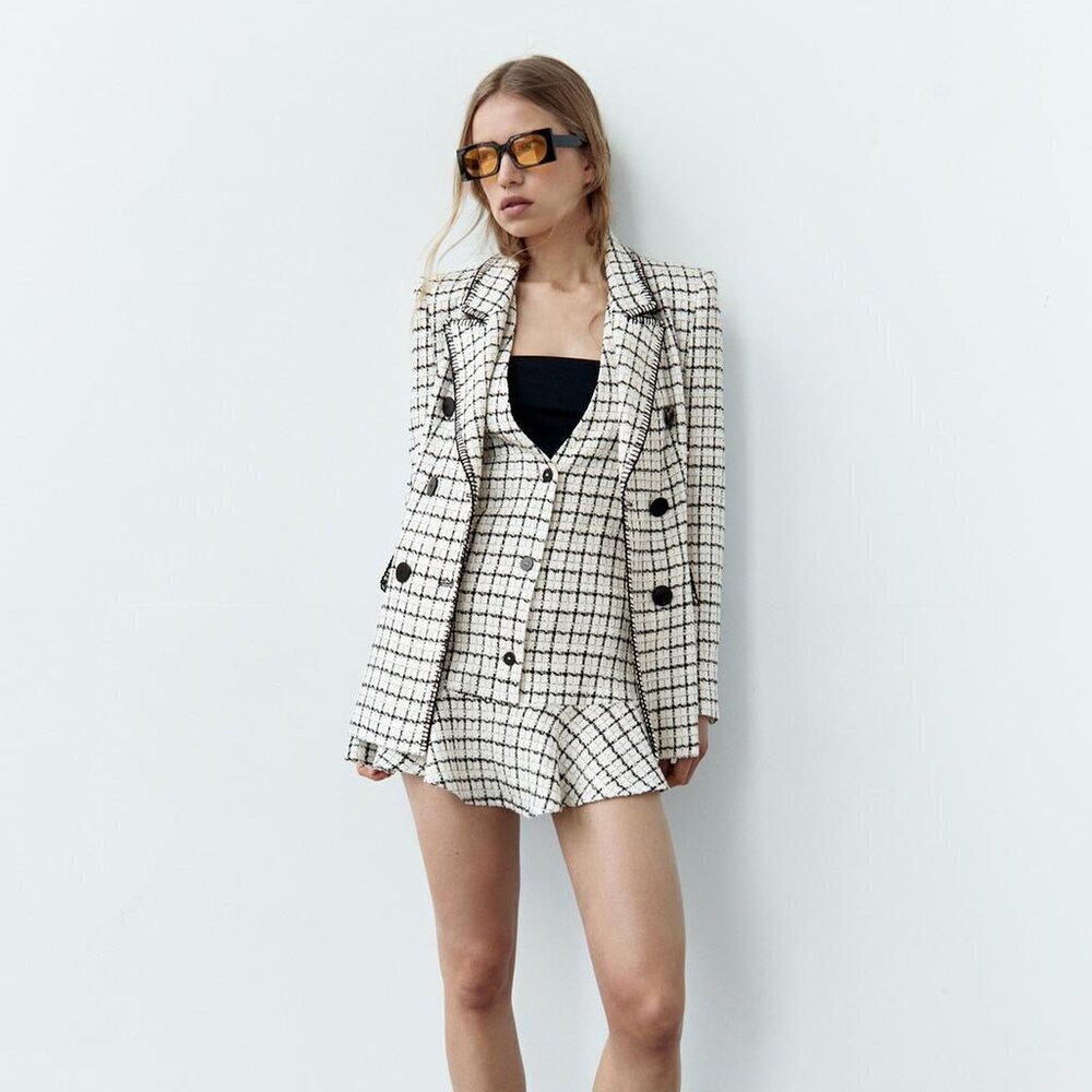 ZARA CHECKED DOUBLE-BACK BLAZER SIZE XS 2372 519 070
